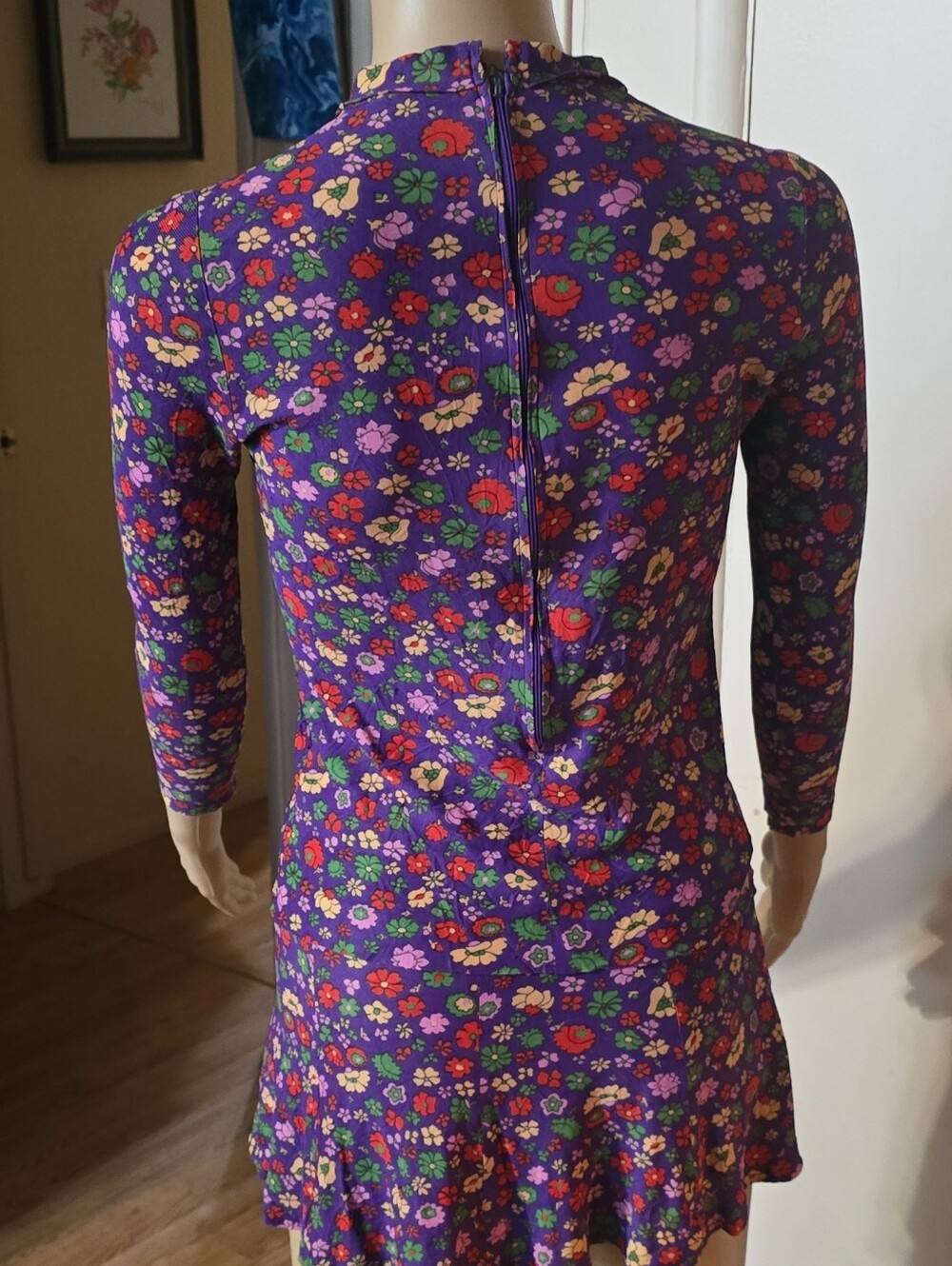 Vintage 1960's Purple Floral Long-Sleeve 2 Piece Playware - Picture 4 of 6